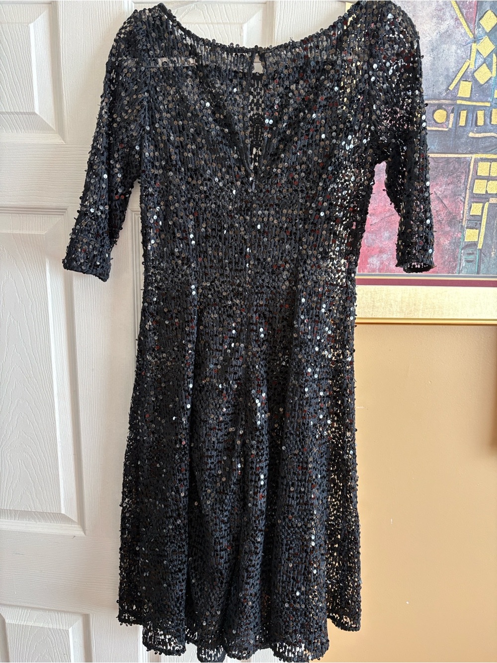 Source Unknown Black Sequin Long Sleeve Fit-and-Flare Dress
